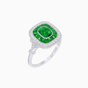 Art Deco Inspired Cushion Gemstone & Diamond Halo Ring - Shahin Jewelry